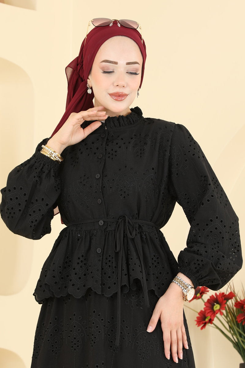 Broderie Two-Piece Button Set - Black