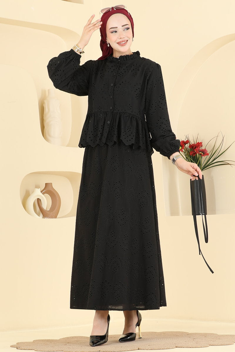 Broderie Two-Piece Button Set - Black