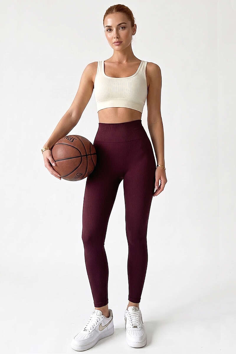 Basic Ribbed Leggings - Burgundy