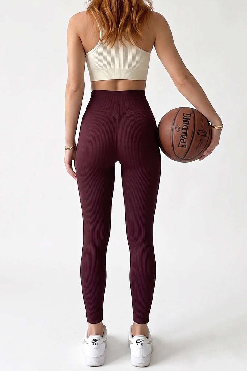 Basic Ribbed Leggings - Burgundy