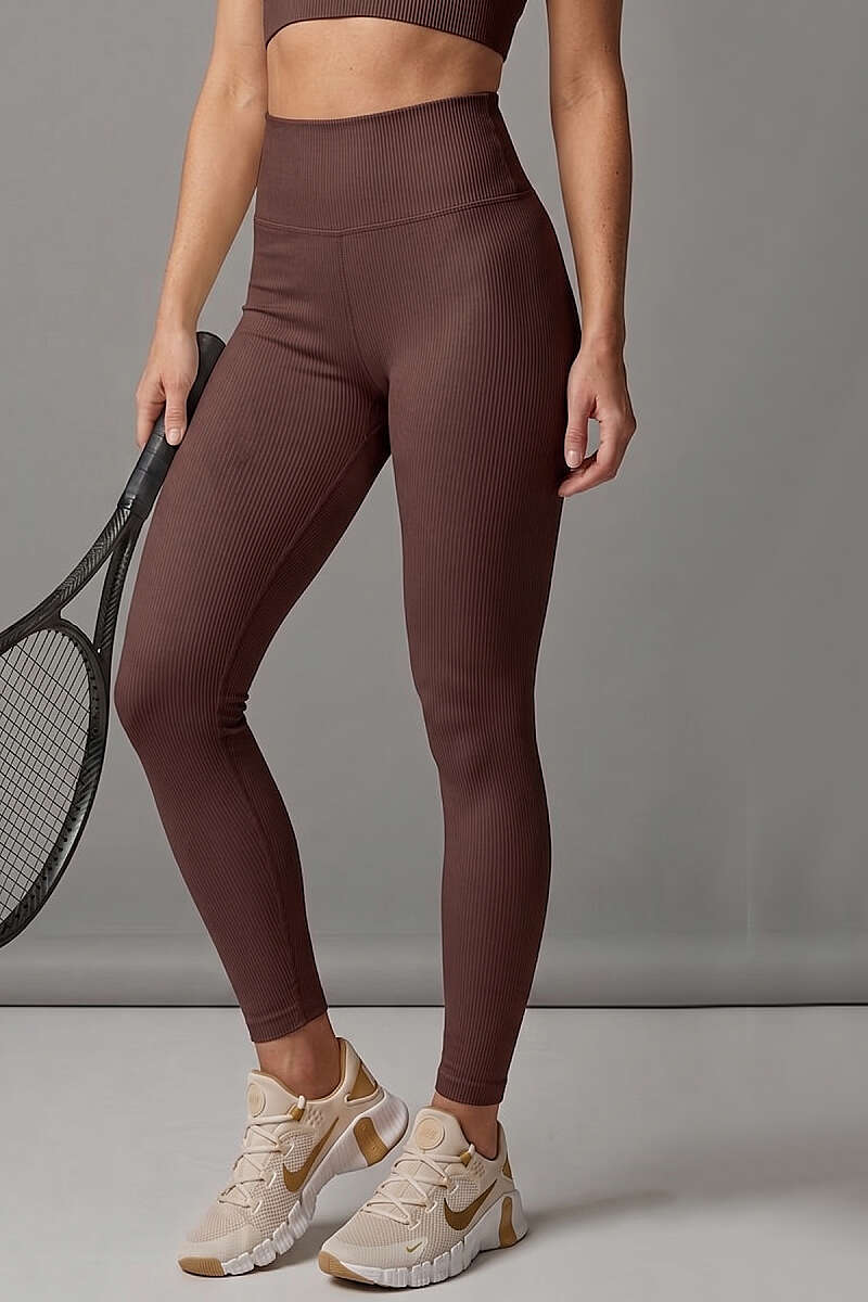 Basic Ribbed Leggings - Brown