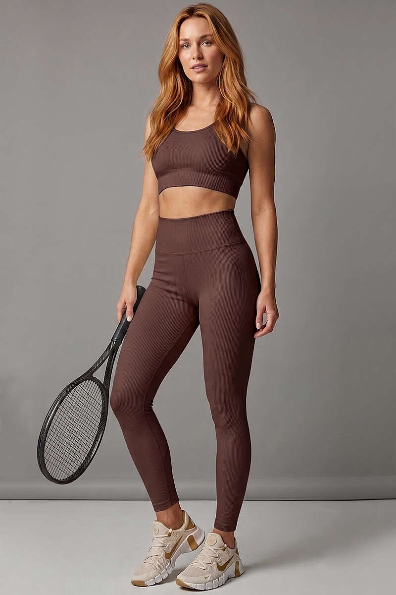 Basic Ribbed Leggings - Brown