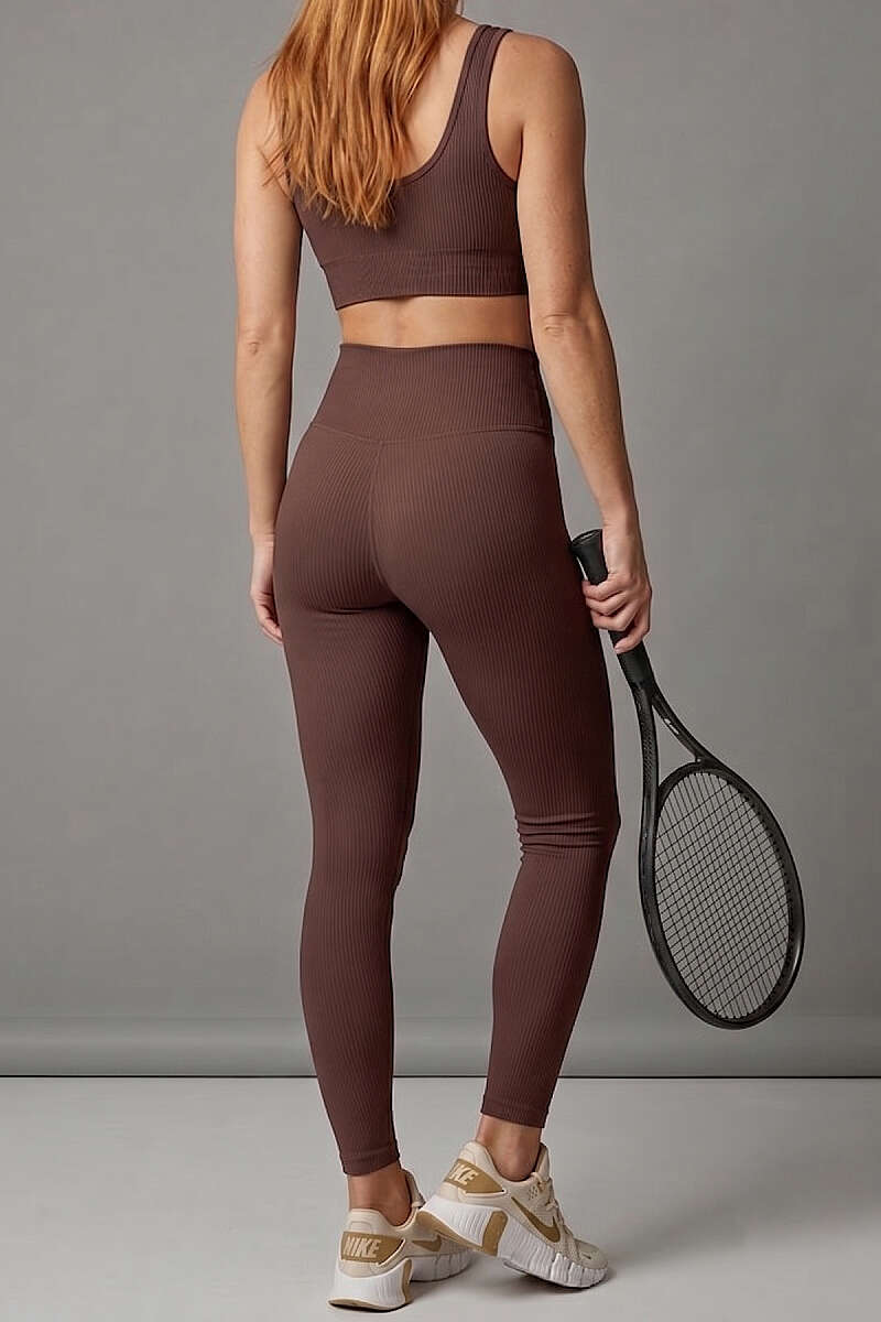 Basic Ribbed Leggings - Brown