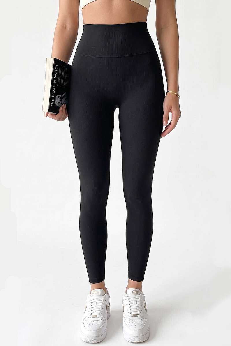 Basic Ribbed Leggings - Black