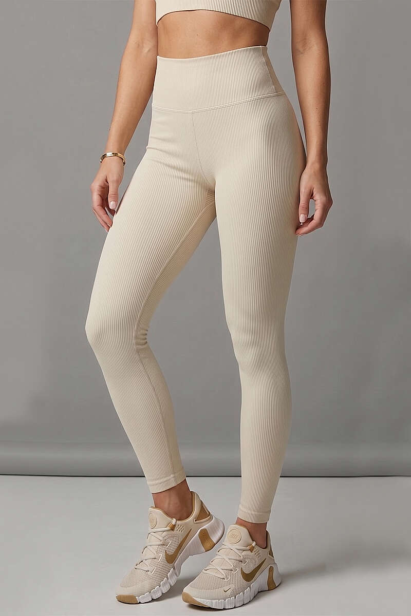 Basic Ribbed Leggings - Stone