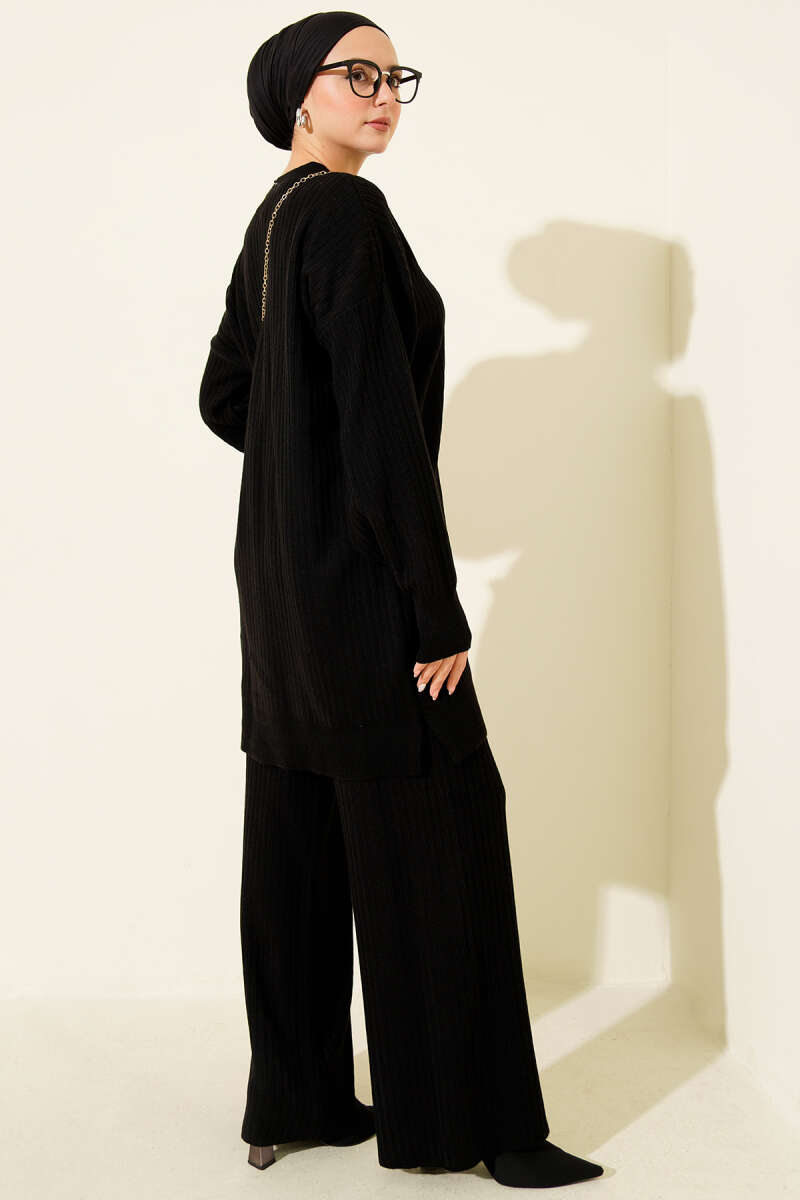 Basic Ribbed Knit Two-Piece Set - Black