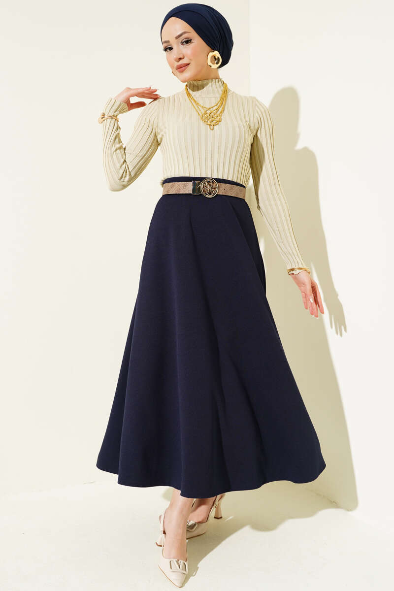 Ribbed Stretch Knit Sweater - Beige