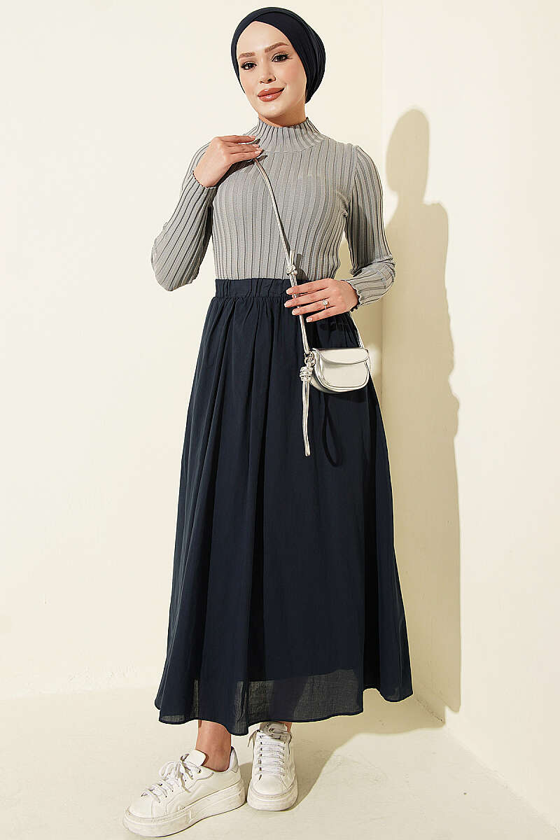 Ribbed Stretch Knit Sweater - Grey