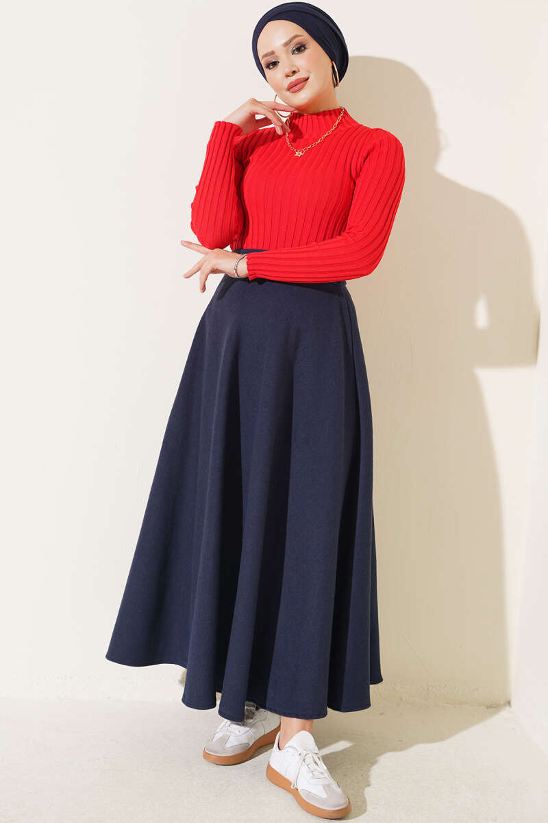 Ribbed Stretch Knit Sweater - Red