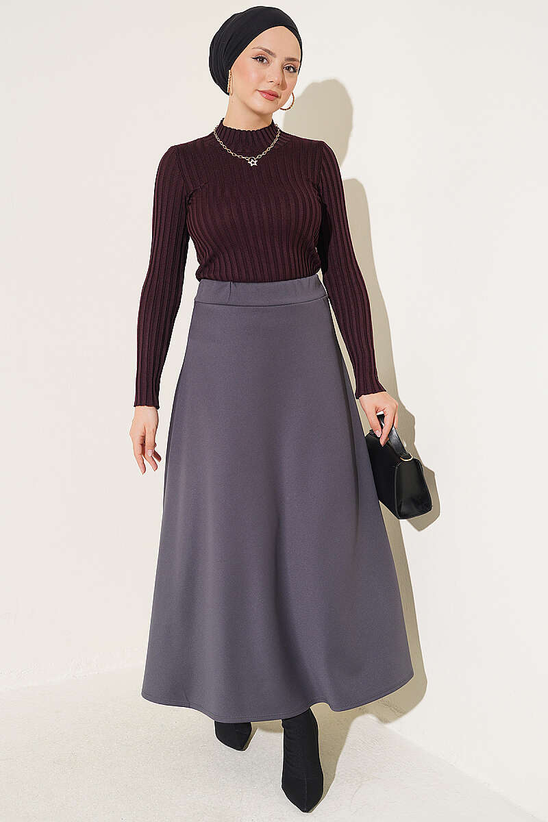 Ribbed Stretch Knit Sweater - Plum