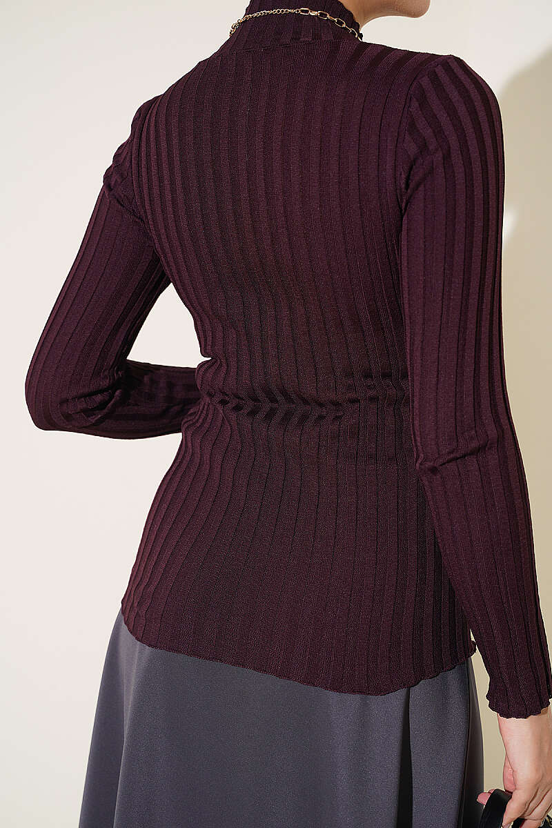 Ribbed Stretch Knit Sweater - Plum