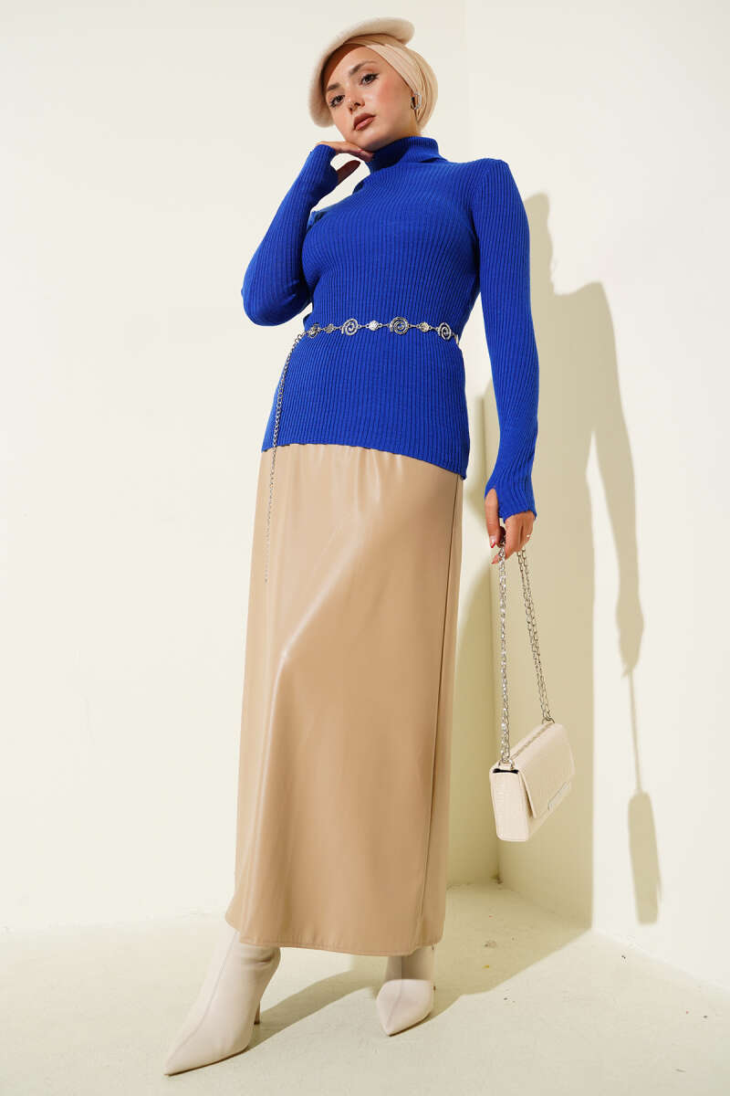 Ribbed Stretch Knit Sweater - Saxe Blue