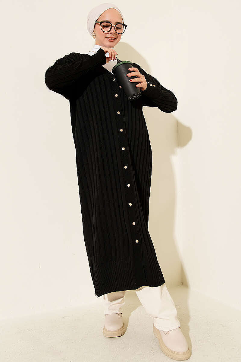 Ribbed Mercerised Cardigan - Black