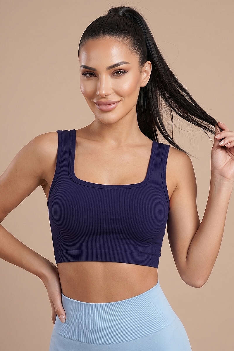 Ribbed U-Cut Bustier - Navy