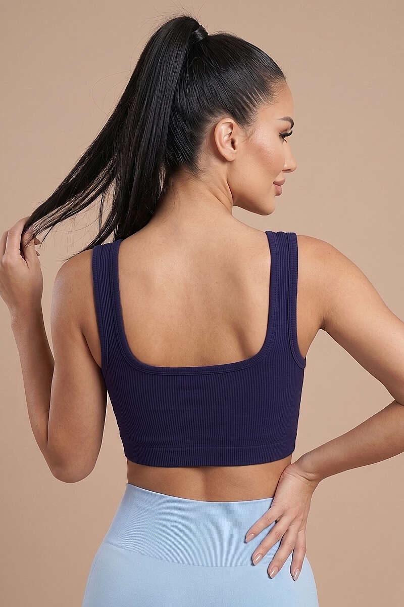 Ribbed U-Cut Bustier - Navy