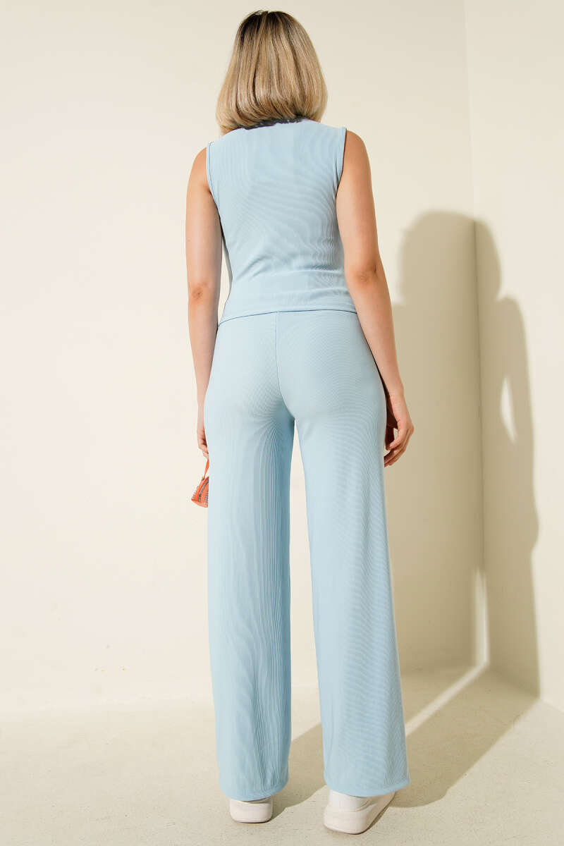 Ribbed Vest Two-Piece Set - Blue