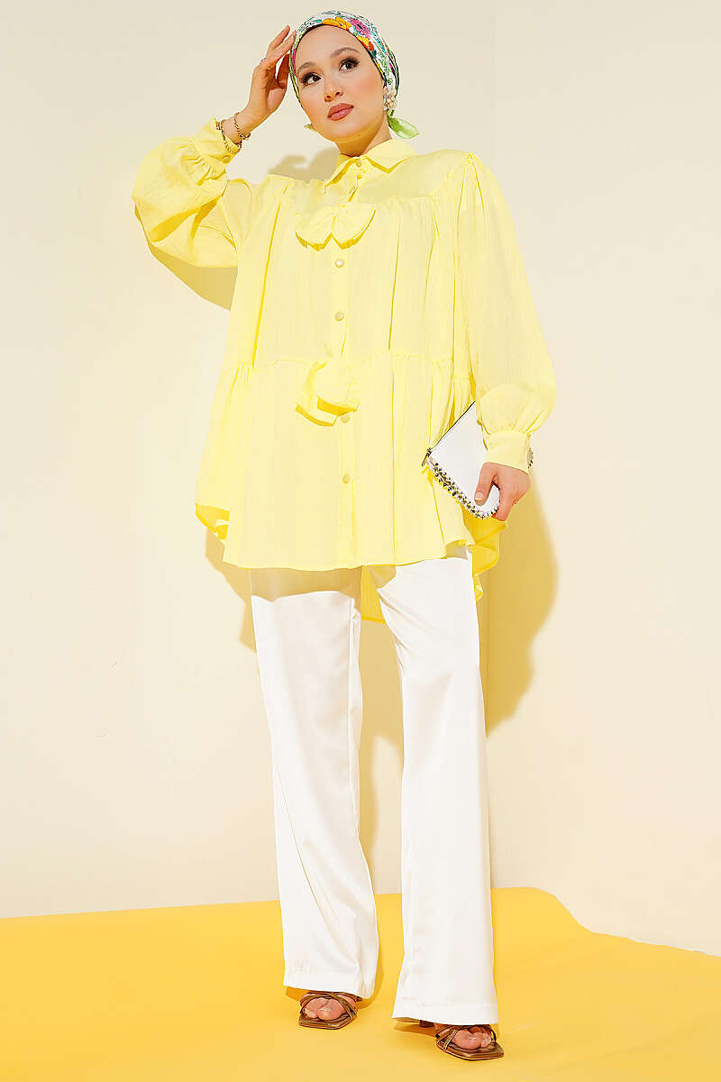 Oversized Shirt with Bow Detail - Yellow
