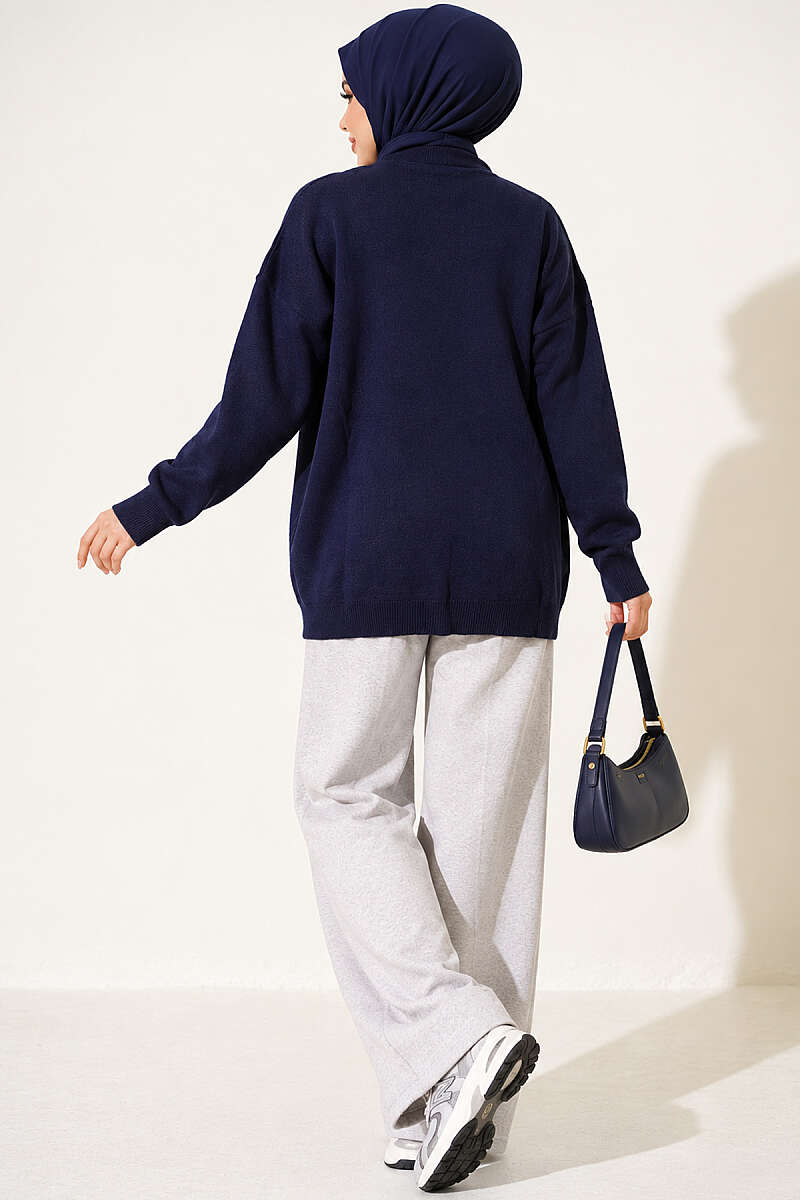 Bow-Embroidered Knit Sweater - Navy
