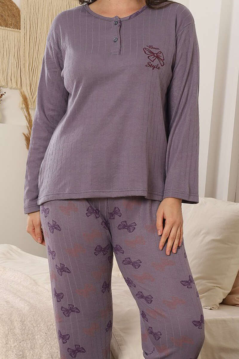 Bow Embroidered Printed Pyjama Set - Lilac