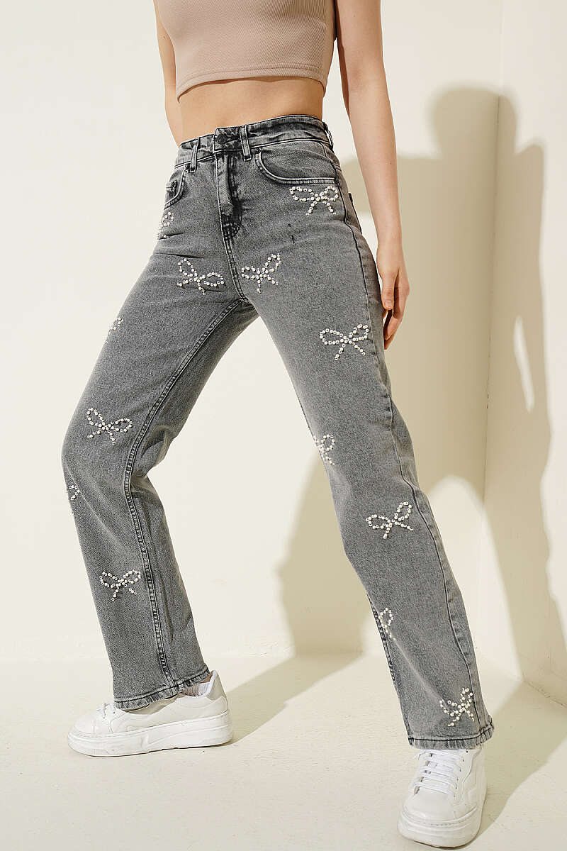 Jeans with Bow Stones - Grey