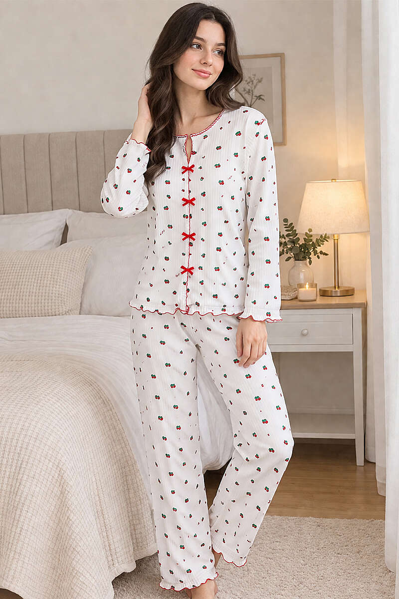 Mixed Print Pyjama Set with Bows - Multicolour 3