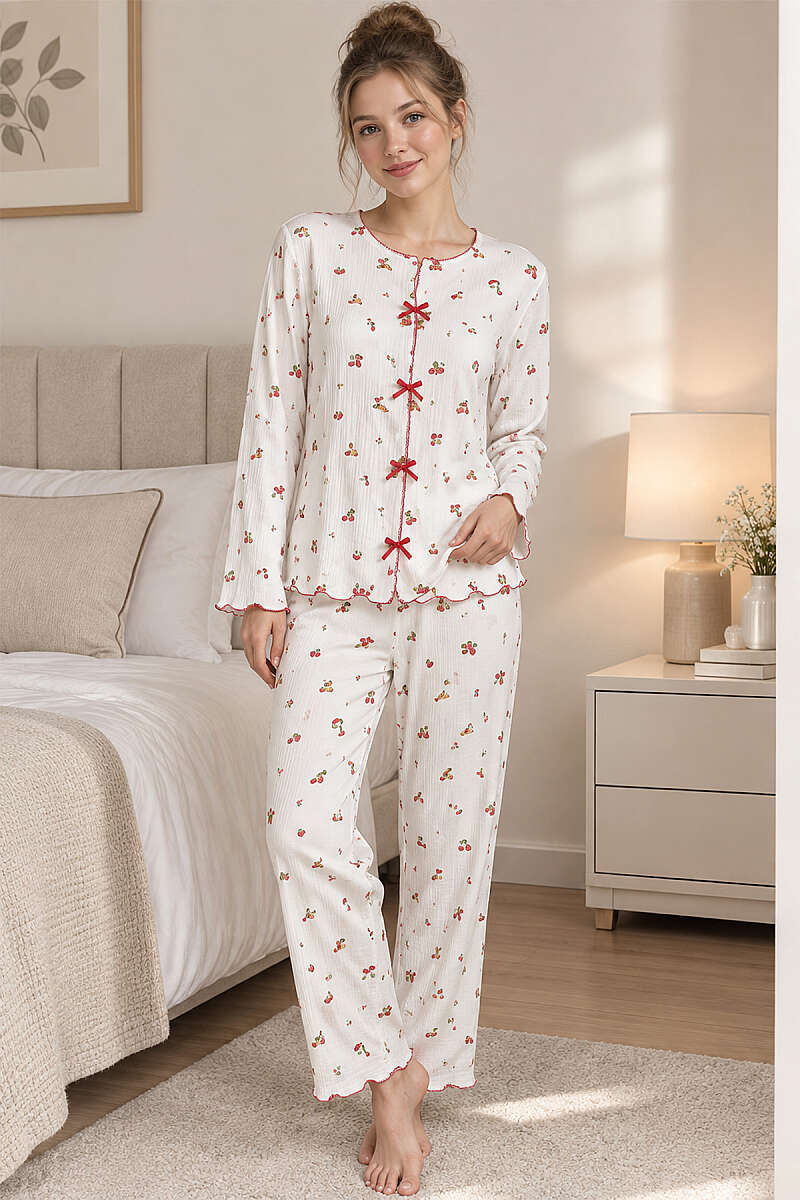 Mixed Print Pyjama Set with Bows - Multicolour 5