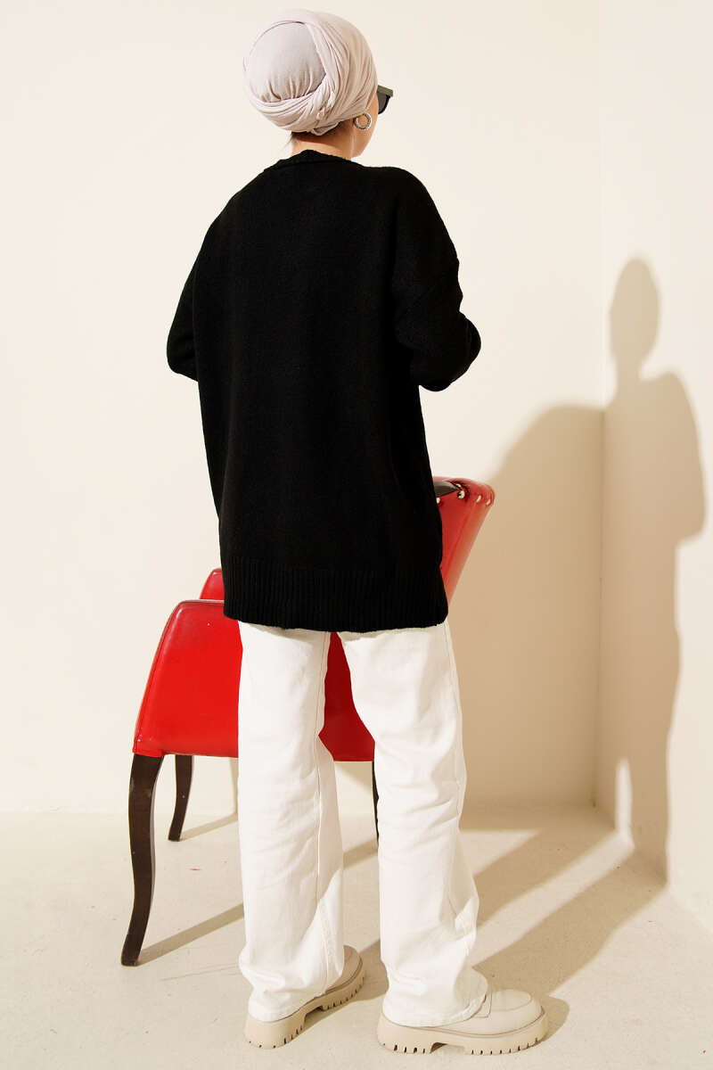 Soft Knit Tunic with Bow - Black