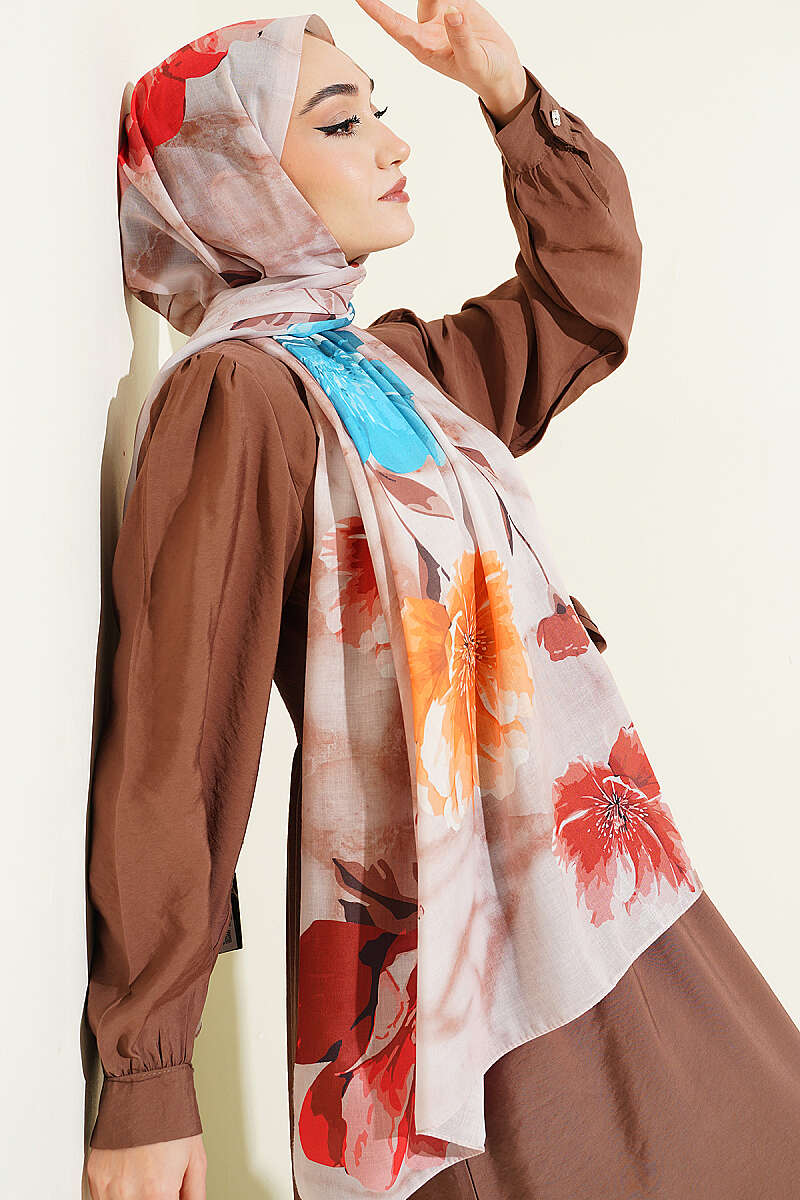 Flora Print Shawl - Stone