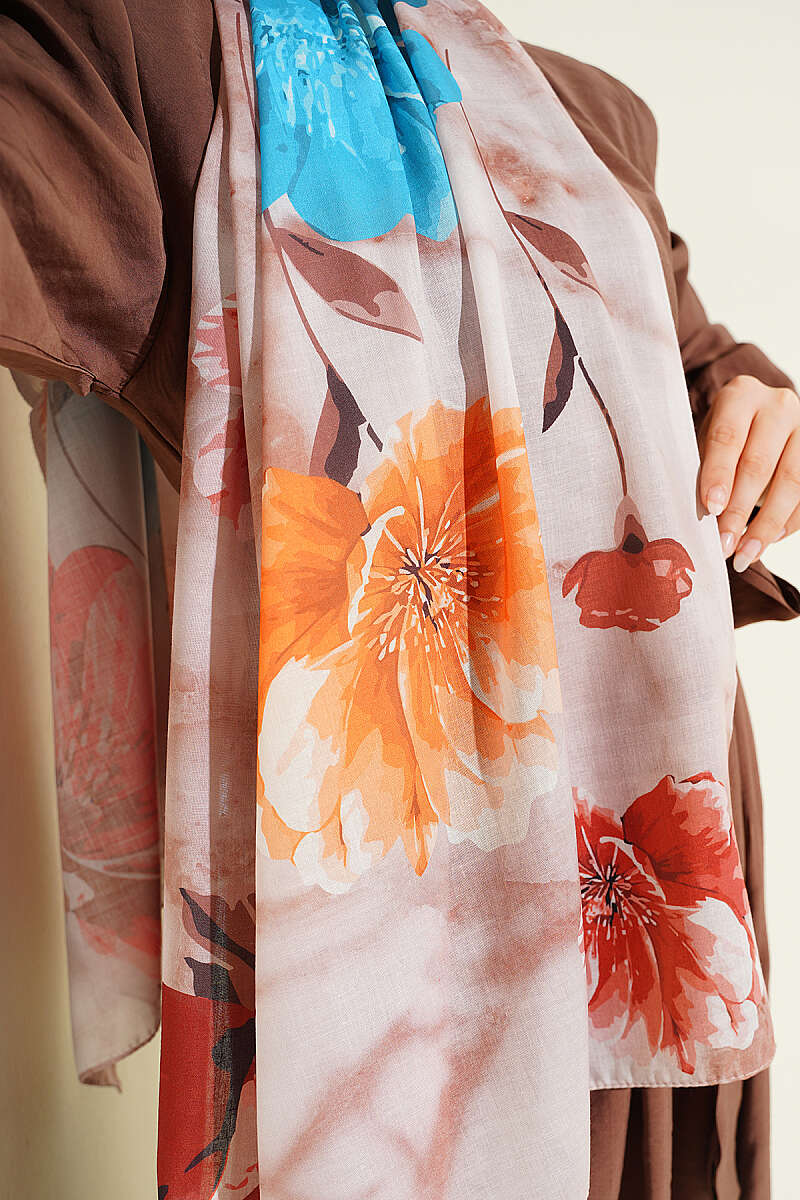 Flora Print Shawl - Stone