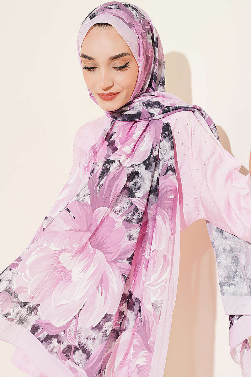 Floral Nature Bamboo Crinkle Shawl - Light Lilac