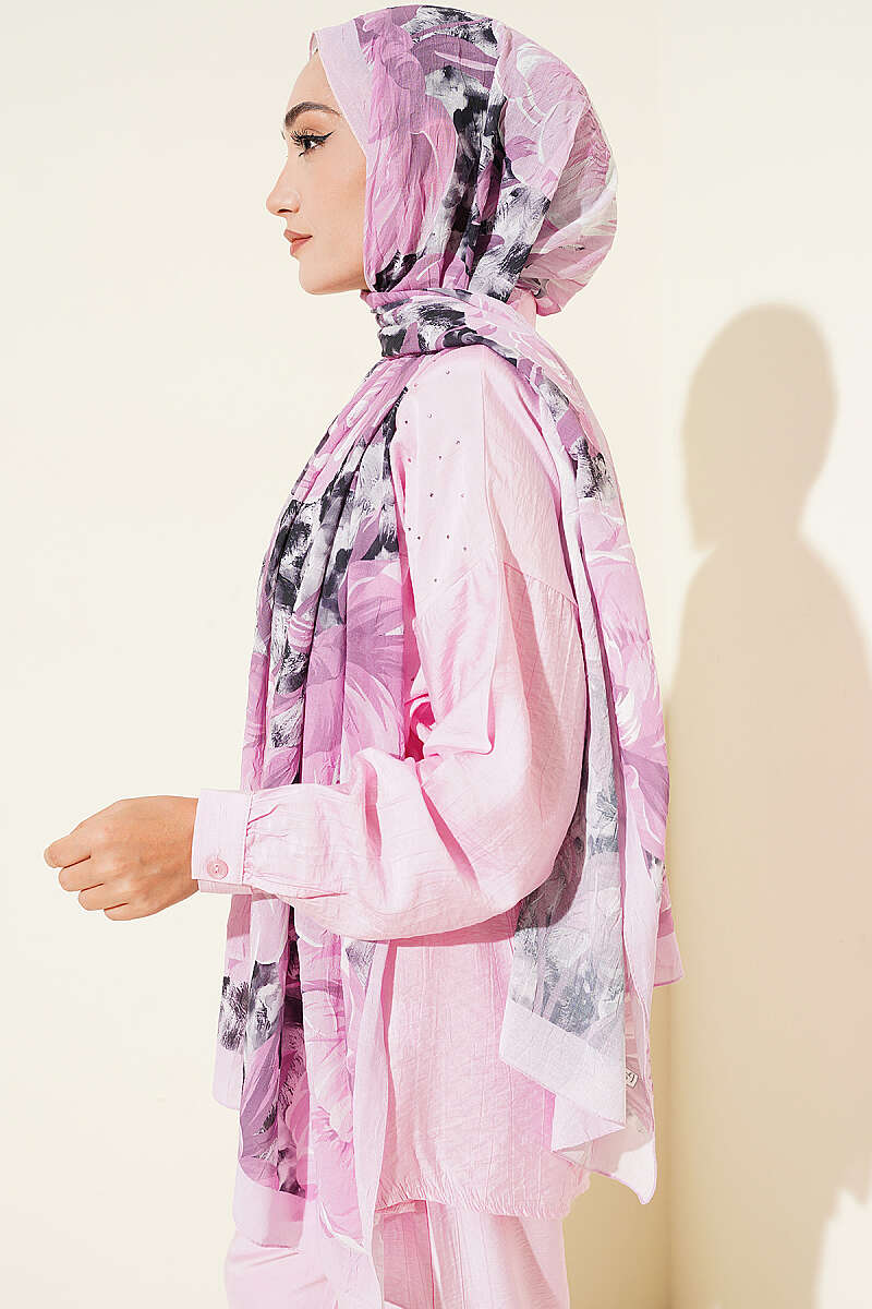 Floral Nature Bamboo Crinkle Shawl - Light Lilac