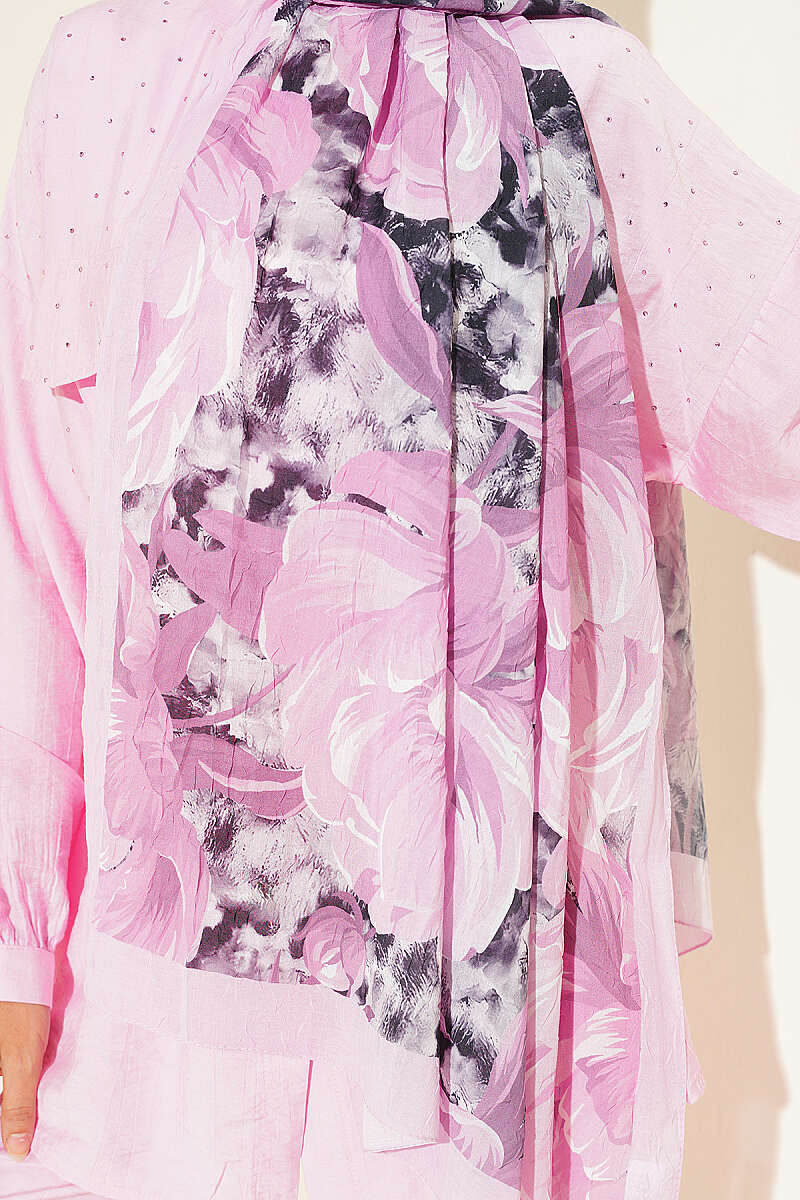 Floral Nature Bamboo Crinkle Shawl - Light Lilac