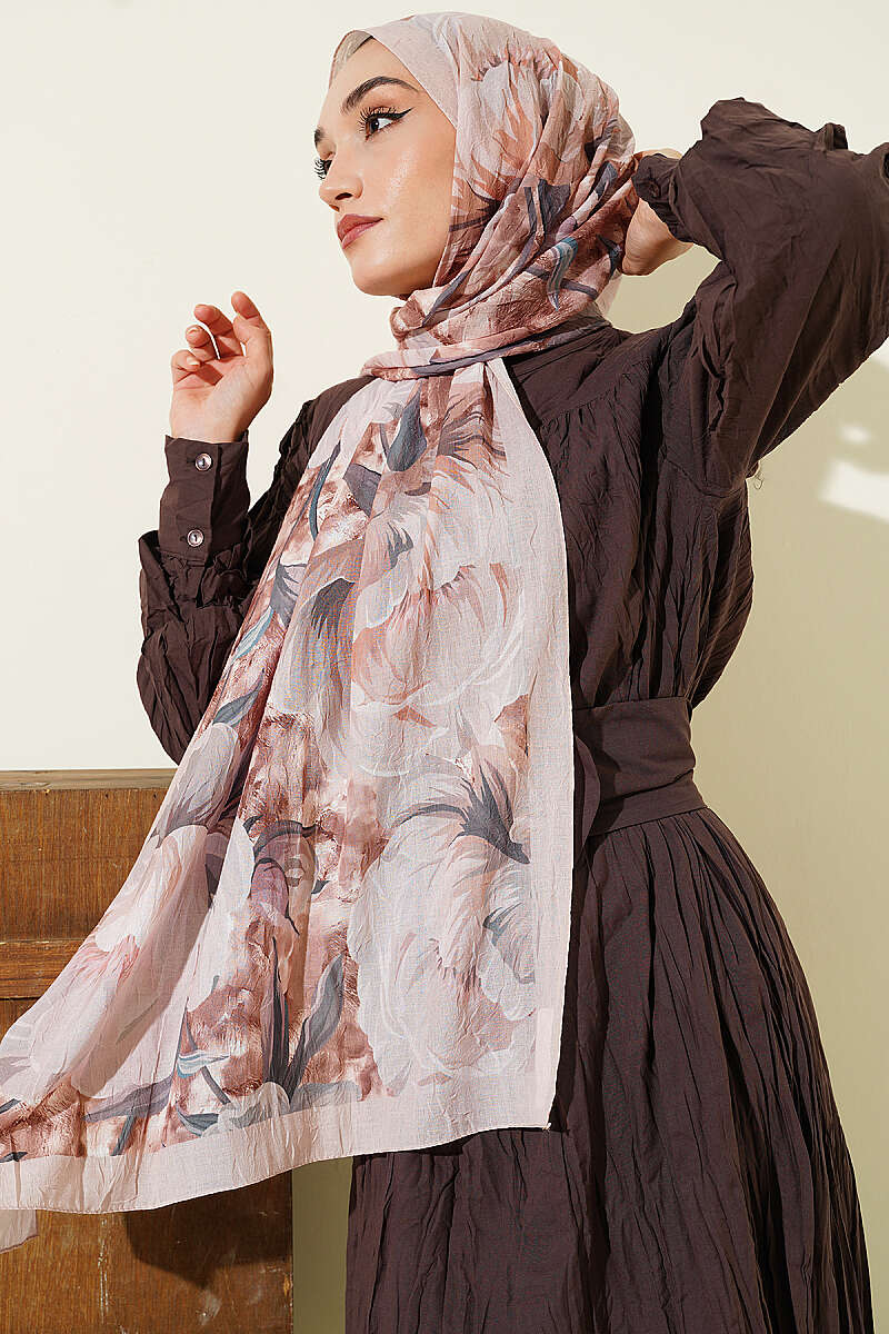 Floral Nature Bamboo Crinkle Shawl - Beige