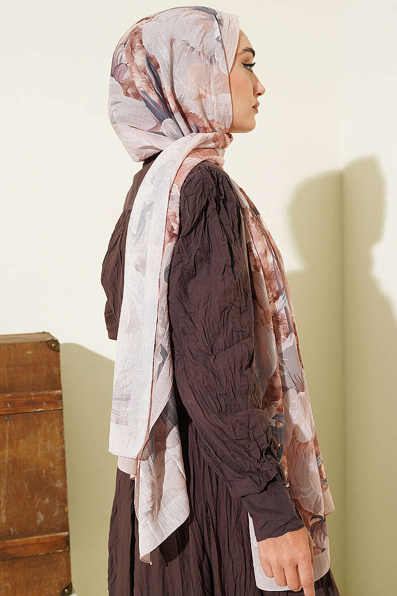 Floral Nature Bamboo Crinkle Shawl - Beige