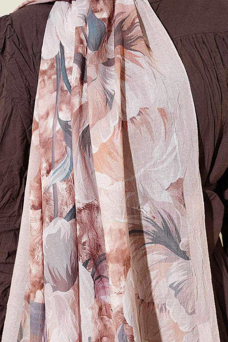 Floral Nature Bamboo Crinkle Shawl - Beige