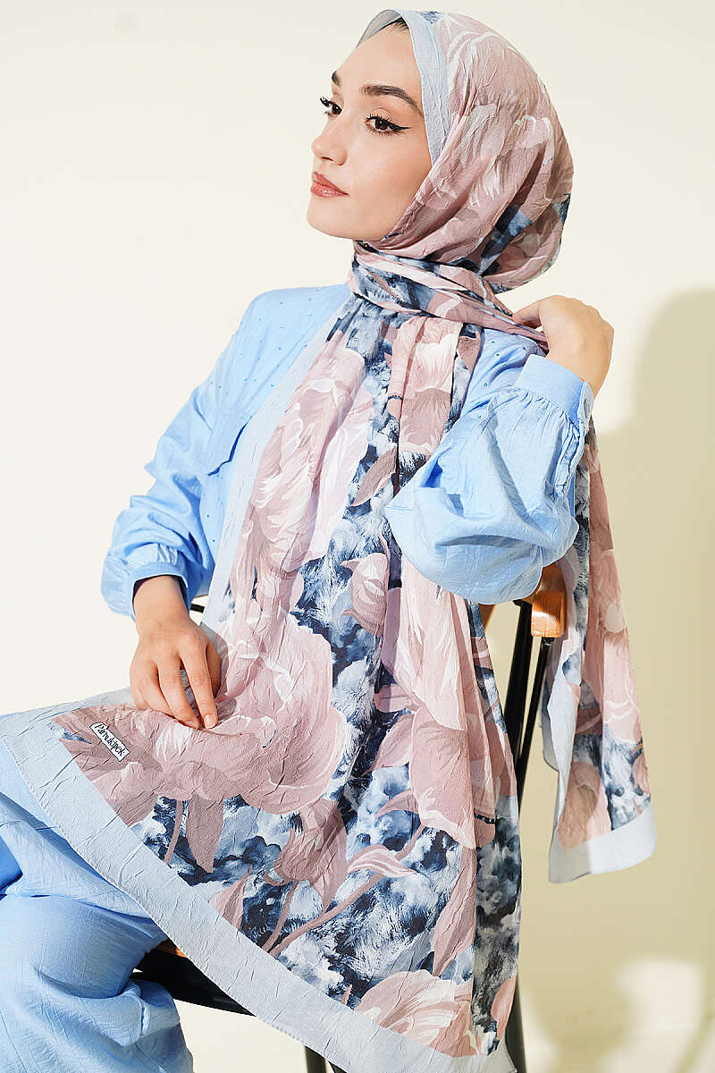 Floral Nature Bamboo Crinkle Shawl - Ice Blue