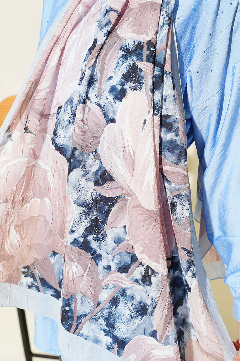 Floral Nature Bamboo Crinkle Shawl - Ice Blue