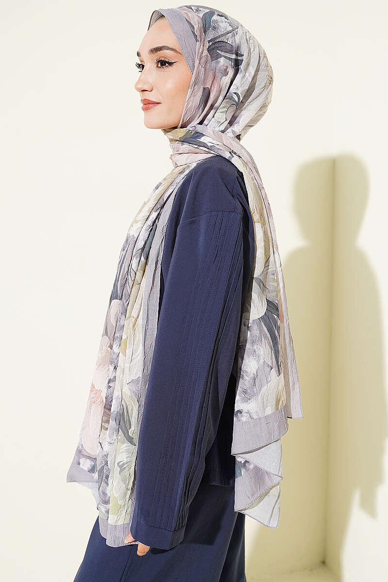 Floral Nature Bamboo Crinkle Shawl - Grey