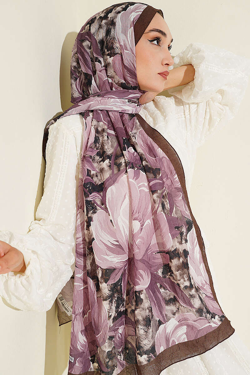 Floral Nature Bamboo Crinkle Shawl - Camouflage Green