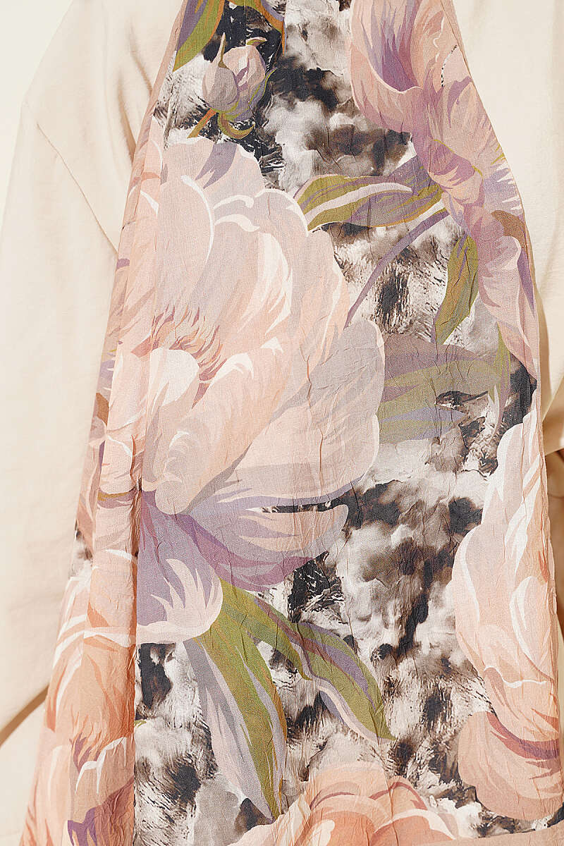 Floral Nature Bamboo Crinkle Shawl - Latte