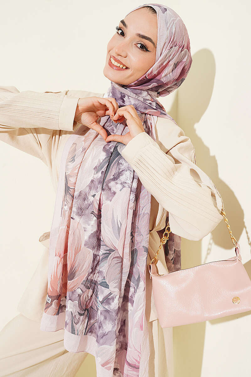 Floral Nature Bamboo Crinkle Shawl - Powder