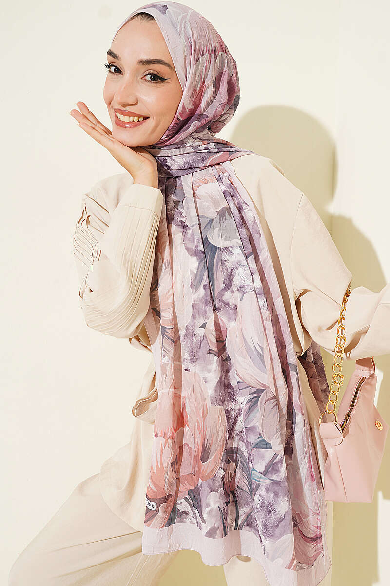 Floral Nature Bamboo Crinkle Shawl - Powder