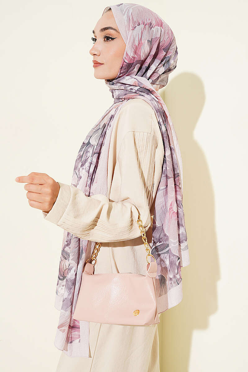 Floral Nature Bamboo Crinkle Shawl - Powder
