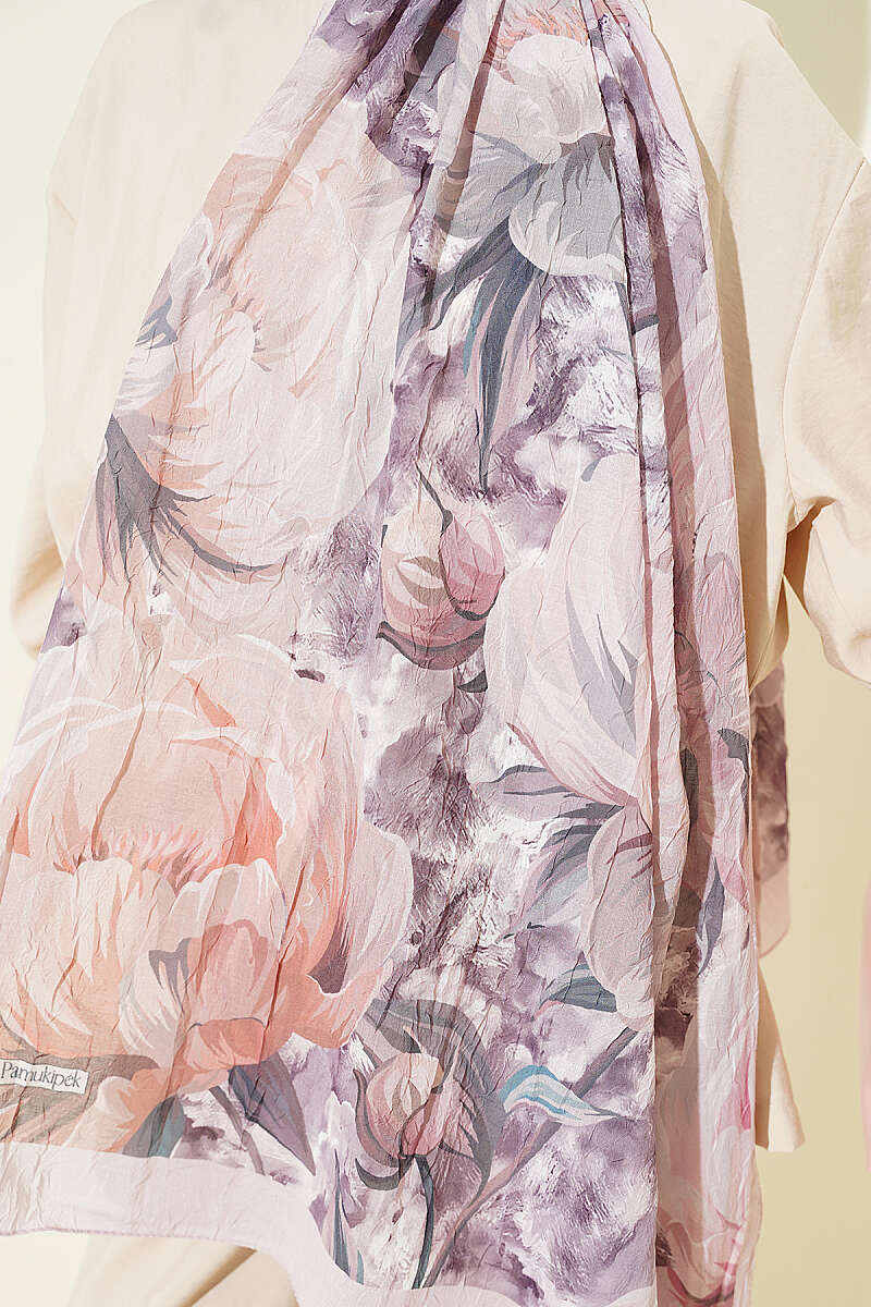 Floral Nature Bamboo Crinkle Shawl - Powder