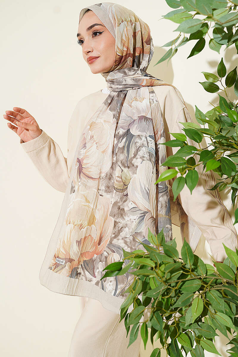 Floral Nature Bamboo Crinkle Shawl - Champagne