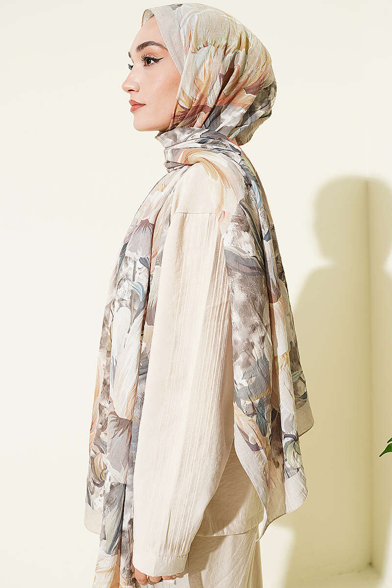 Floral Nature Bamboo Crinkle Shawl - Champagne