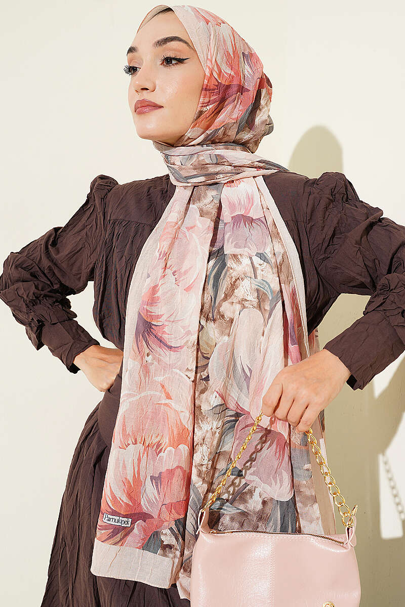 Floral Nature Bamboo Crinkle Shawl - Stone