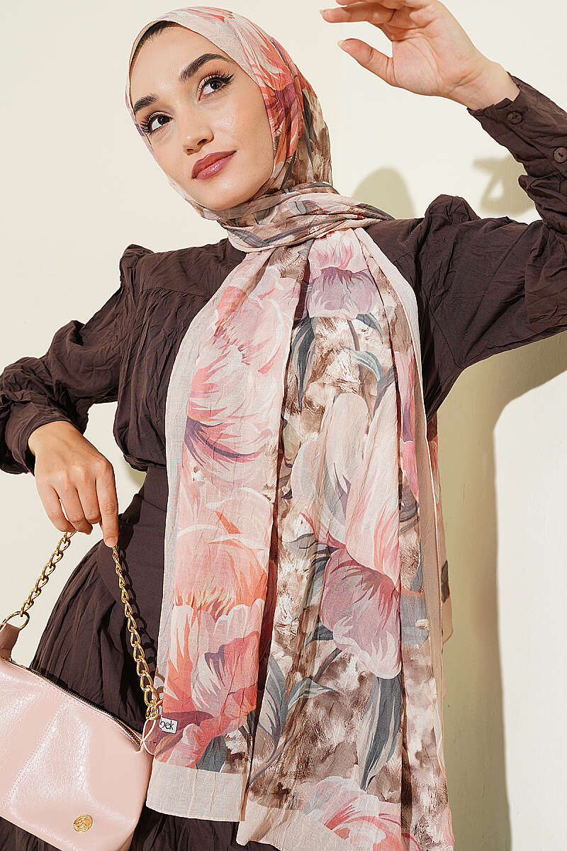 Floral Nature Bamboo Crinkle Shawl - Stone