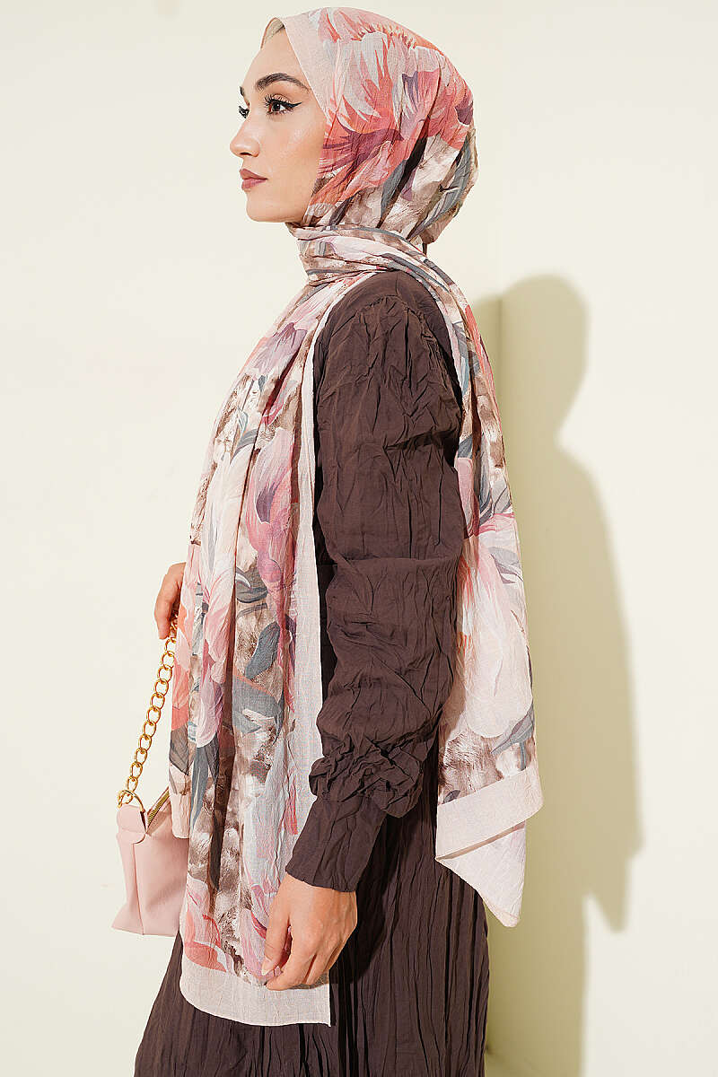 Floral Nature Bamboo Crinkle Shawl - Stone