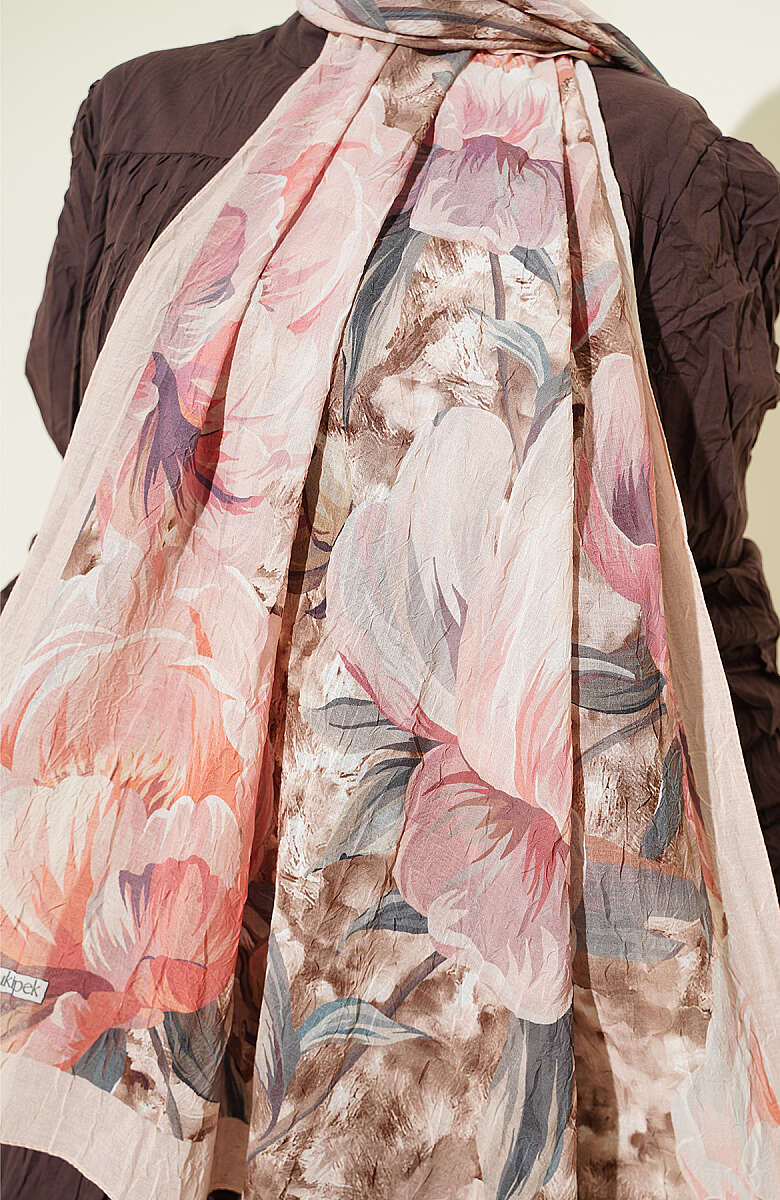 Floral Nature Bamboo Crinkle Shawl - Stone